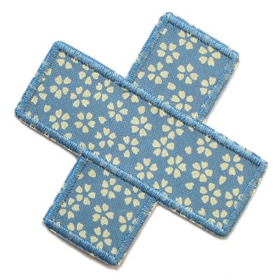 Hosenpflaster Flicken zum aufbügeln in blau-grau mit zarten Blüten, Blumen Bügeflicken als Pflaster