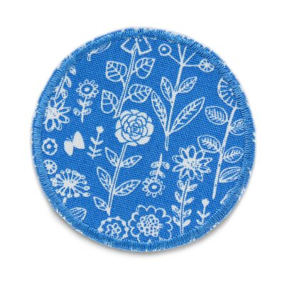 Hosenflicken zum aufbügeln aus Canvas mit kleinen Blumen auf blau