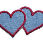 2 Jeans Flicken Herz blau-rot, 5,5 x 5 cm, kleine Jeansflicken