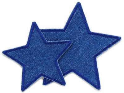 Blaue Stern-Jeansflicken 7,5 cm und 10 cm aus blauem Jeansstoff mit blauer Garnumrandung, Stern-Bügelflicken für Kinderhosen und Erwachsene handmade Berlin