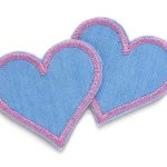 2 Herz Jeansflicken hellblau-rosa, 5,5 x 5 cm, Bügelflicken