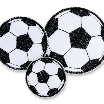 Set 3 gestickte Fußball Aufnäher zum aufbügeln, in 3 Größen, Fußbälle zum aufbügeln für Kinderhosen