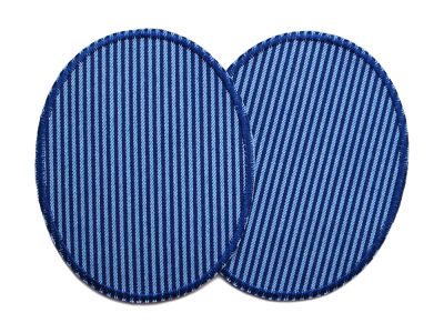 Blau gestreifte Jeansflicken zum Aufbügeln, 2 ovale Knieflicken dunkelblau-blau gestreift mit dunkelblauer Umrandung, 8 x 10 cm oder 10 x 12 cm, handmade Berlin