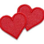 2 Herz Jeansflicken rot, 5,5 x 5 cm