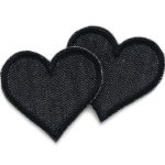 2 Herz Jeansflicken schwarz, 5,5 x 5 cm