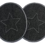 2 XL Jeansflicken Stern schwarz, 10 x 12 cm, Bügelflicken Jeans