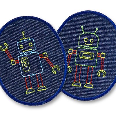 Roboter Jeansflicken für Kinder, Knieflicken zum aufbügeln mit Roboter-Motiv