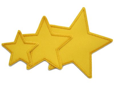Gelber Stern-Flicken aus wasserdichtem Cordura in drei Größen (5, 8 und 10 cm), zum Annähen oder Aufkleben auf Regenhosen und Outdoorbekleidung, handmade Berlin