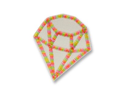 Diamant Jeansflicken Patch aus hellem Jeansstoff mit mehrfarbiger Stickerei in Grün Gelb Pink Orange, 5,5 x 6 cm, Aufnäher zum Aufbügeln handmade Berlin