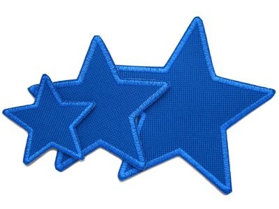 Blaue Stern-Cordura-Flicken zum Aufnähen für Regenhosen in 3 Größen: 5 x 5 cm, 8 x 8 cm und 10 x 10 cm, sternförmige Regenhosen-Aufnäher aus wasserdichtem Cordura handmade Berlin