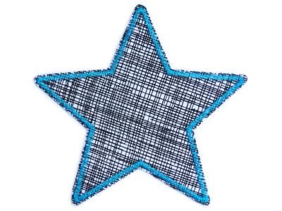 Stern Aufnäher Gitter schwarz, Bügelflicken aus weißem Baumwollstoff mit schwarzem Gitternetz und petrolfarbener Umrandung, 10 x 10 cm, Stern-Bügelflicken handmade Berlin