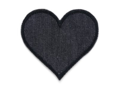 Herz Jeansflicken zum aufbügeln schwarz – einfarbiger schwarzer Jeansstoff herzförmig, 8,5 x 8 cm, Herz-Bügelflicken für Kinderhosen und Jeans handmade Berlin