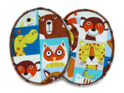 Wilde Tiere Bügelflicken 8 x 10 cm aus braunem Baumwollstoff auf Kinderhose oder Jeanshose, Dschungeltier-Allover-Muster, Knieflicken handmade Berlin Piratenbande