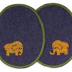 2 Elefanten ocker Knieflicken Jeans, 8 x 10 cm