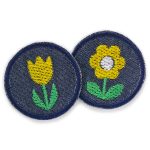 2 Mini Patches Blume & Tulpe gelb, 4 cm
