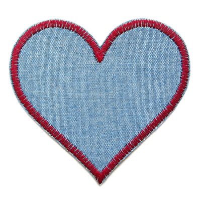Herz Jeansflicken blau-rot, robuster Flicken zum aufbügeln