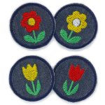 4 Mini Patches Blume & Tulpe, 4 cm, Bügelbilder Jeans
