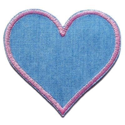 Jeansflicken Herz hellblau mit rosa - Flicken einfach aufbügeln