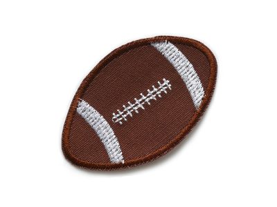 Football Aufnäher zum aufbügeln aus braunem Canvas, Football Patch braun – gestickter American Football 8 x 5 cm brauner Baumwollcanvas braun-weiß, Football-Bügelflicken handmade Berlin