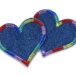 2 Jeansflicken Herz Regenbogen dunkelblau, 5,5 x 5 cm, Bügelflicken