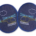 2 Knieflicken Hubschrauber dunkelblau, 8 x 10 cm - Jeansflicken