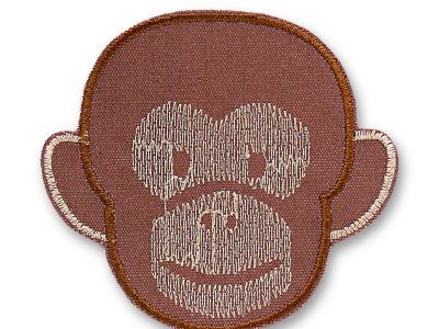 Affe Knieflicken aus braunem Baumwollcanvas mit gesticktem Affenkopf in Braun und Hellbraun, 9 x 8 cm, Bügelflicken Einzelmotiv für Kinderhosen handmade Berlin