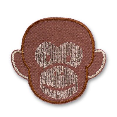 Affe Knieflicken aus braunem Baumwollcanvas mit gesticktem Affenkopf in Braun und Hellbraun, 9 x 8 cm, Bügelflicken Einzelmotiv für Kinderhosen handmade Berlin