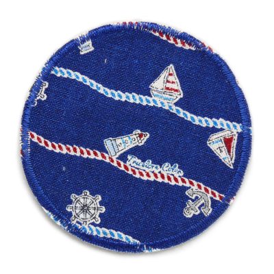 maritimer Hosenflicken mit Ankern und Leuchttürmen, dunkelblauer Bügelflicken aus Canvas für Kinder