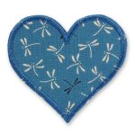 Herz Aufnäher Libelle petrol, 8,5 x 8 cm, Patch Aufnäher