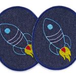 2 Knieflicken Rakete Jeansflicken, 8 x 10 cm, Bügelflicken Kinder