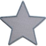 Stern Canvas grau Aufnäher, 10 cm, Flicken zum aufbügeln