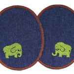 2 Elefanten grün Knieflicken Jeans, 8 x 10 cm