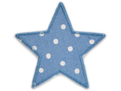 Stern Pünktchen jeansgrau Flicken Canvas zum aufbügeln - Stern-Bügelflicken Pünktchen jeansgrau aus Baumwollcanvas, 10 x 10 cm, großer Stern mit hellen Pünktchen Allover-Muster, Aufnäher für Kinderhosen und Jeans handmade Berlin