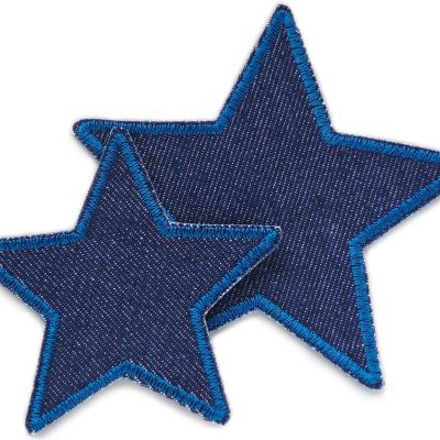 zwei blaue Stern Jeans Bügelflicken