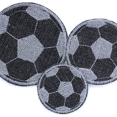 Set Fußball Jeansflicken schwarz, Fußball Aufnäher in 3 Größen, Bügelflicken Kinder