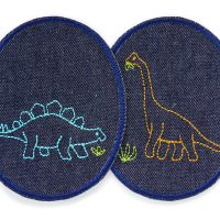 2 Jeans Knieflicken Dinosaurier, 8 x 10 cm