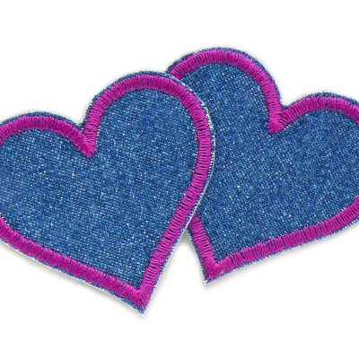2 kleile Herz Jeansflicken in dunkelblau lila
