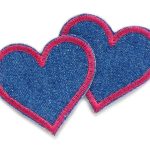 2 Herz Jeansflicken blau-pink - 5,5 x 5 cm - Bügelflicken Jeans