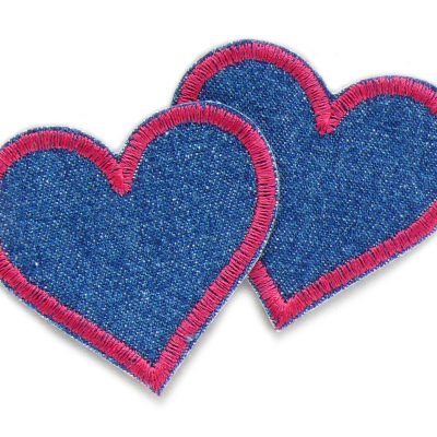 2 Herz Jeansflicken zum aufbügeln in blau pink