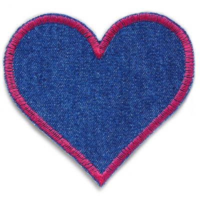 Jeansflicken Herz aus dunkelblauem Jeansstoff mit pink