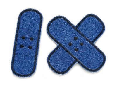 2 Jeansflicken Pflaster zum aufbügeln, Bügelflicken Hosenpflaster aus Jeansstoff – Kreuzpflaster 8,5 x 8,5 cm und Einzelpflaster 8,5 x 3 cm aus dunkelblauem Jeansstoff mit schwarzer Umrandung, handmade Berlin