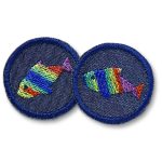 2 Mini Jeansflicken Regenbogen-Fisch, 4 cm, Patches zum aufbügeln