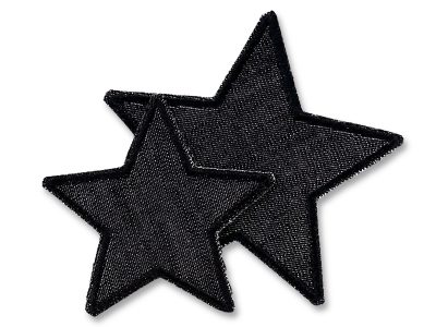 Stern-Bügelflicken aus schwarzem Jeansstoff in zwei Größen, 7,5 cm und 10 cm, zum Aufbügeln auf Jeanshosen und Jacken, handmade Berlin, Stern-Aufnäher für Kinderhosen und Erwachsene handmade Berlin