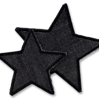 Stern-Bügelflicken aus schwarzem Jeansstoff in zwei Größen, 7,5 cm und 10 cm, zum Aufbügeln auf Jeanshosen und Jacken, handmade Berlin