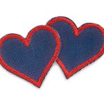 2 Herz Jeansflicken rot, 5,5 x 5 cm