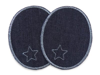 2 Jeansflicken Sternchen aus anthrazitfarbenem Jeansstoff mit kleinem gestickten Stern und grauer Umrandung, jeweils 8 x 10 cm, Knieflicken Bügelflicken für Kinderhosen und Jeans handmade Berlin