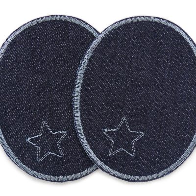 2 Jeansflicken Sternchen aus anthrazitfarbenem Jeansstoff mit kleinem gestickten Stern und grauer Umrandung, jeweils 8 x 10 cm, Knieflicken Bügelflicken für Kinderhosen und Jeans handmade Berlin