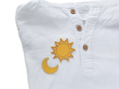 Sonne und Mond Glitzer Patches Set auf Kleidung, goldfarbenеs und silberfarbenes Metallicgarn, 2 Bügelflicken handmade Berlin
