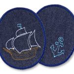 2 Knieflicken Piratenschiff Anker, 8 x 10 cm