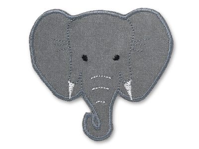 Elefant Aufnäher aus grauem Canvas mit gesticktem Elefantenkopf, 9 x 8,5 cm, Knieflicken zum Aufbügeln auf Hosen Jacken und Shirts handmade Berlin